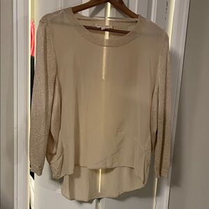 Vince Camuto Cream/Gold Silk & Knit Top